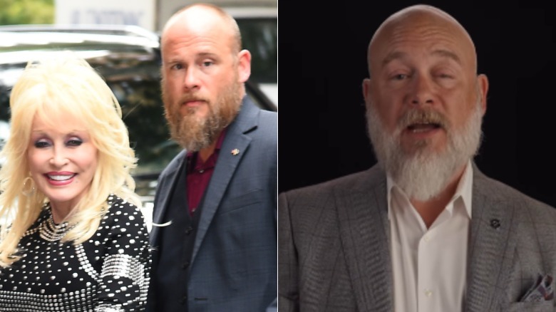 Side-by-side images of Bryan Seaver with Dolly Parton and a still of him announcing her death.