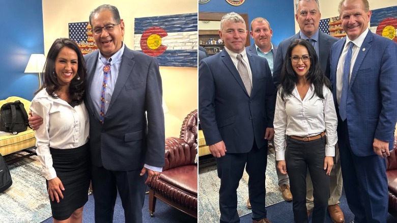 Lauren Boebert pictured in the shame shirt in two different photographs