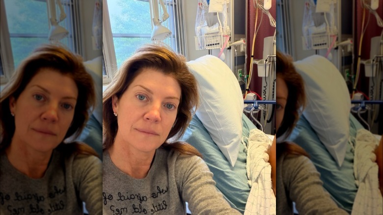 Norah O'Donnell without makeup in a hospital bed in a photo uploaded to Instagram