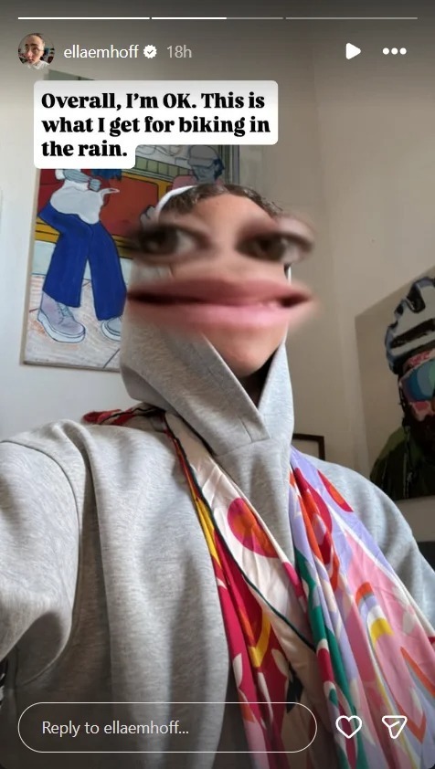 Ella Emhoff with enlarged eyes and mouth