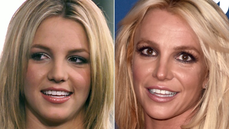 Side by side pictures of Britney Spears in 2000 vs 2018