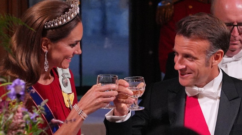 Kate Middleton toasting Emmanuel Macron
