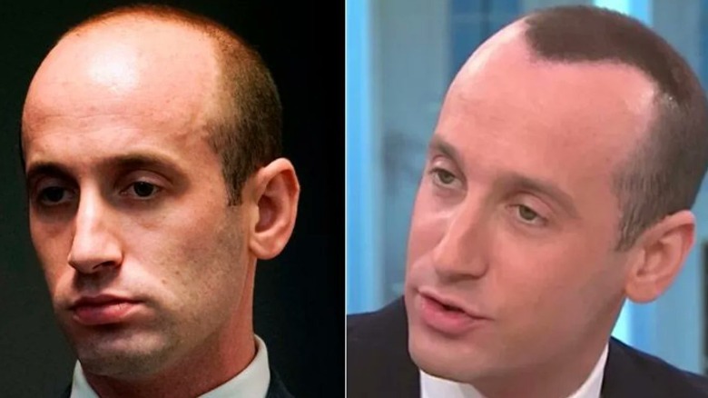 Stephen Miller spray paint hair bald head