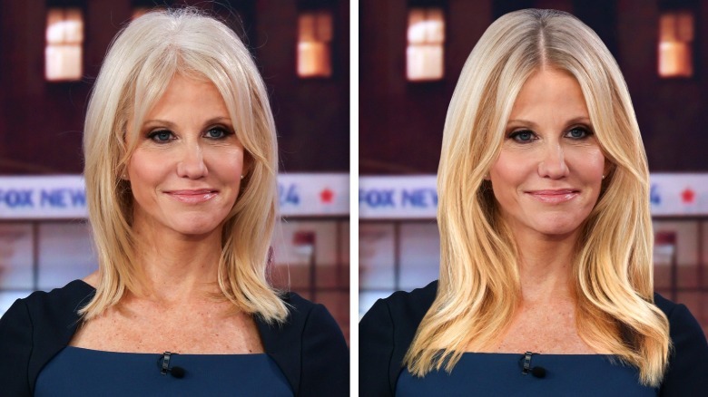 Kellyanne Conway with her natural hair versus a Static Media makeover.
