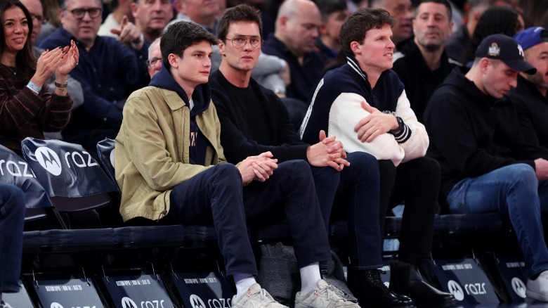 Tom Brady and Jack Brady sitting courtside at Knicks game