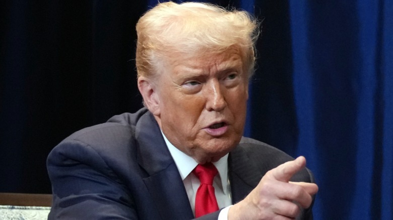 Donald Trump pointing and squinting