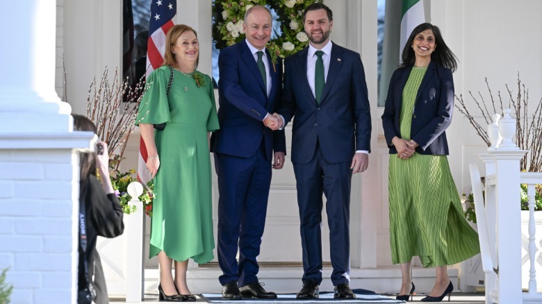 JD and Usha Vance with the prime minister of Ireland and his wife wearing green