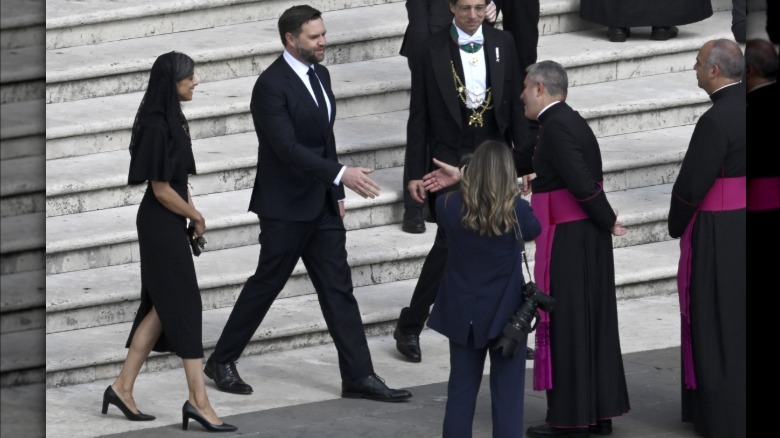 Usha and JD Vance arriving at Pope Leo's inauguration mass.